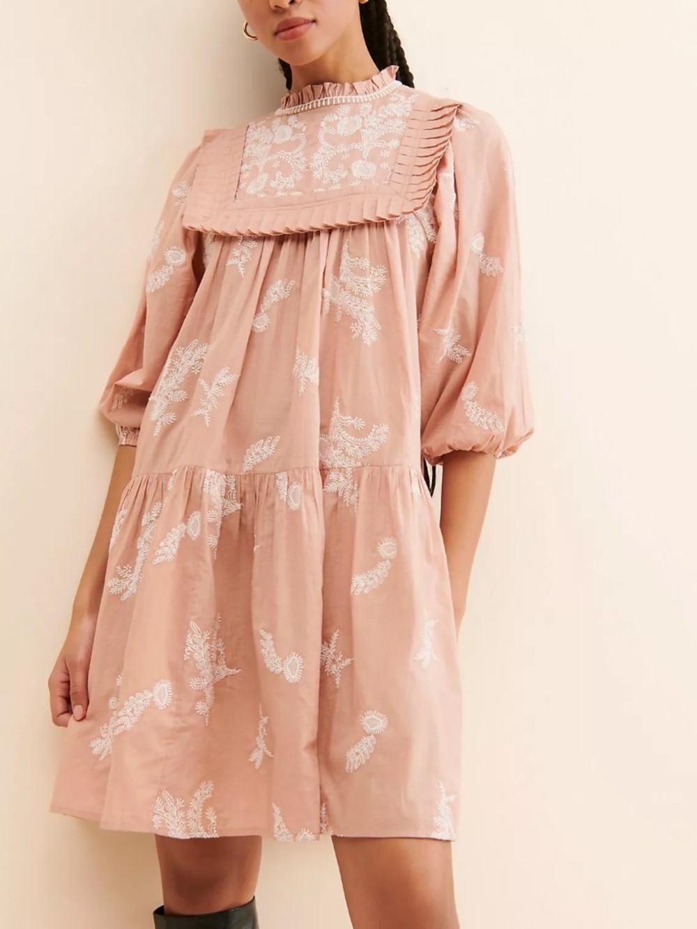 Forever That Girl Pink Embroidered Ruffle Babydoll Mini Dress Boho cottagecore